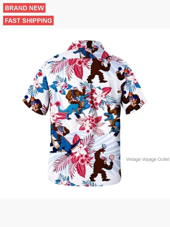 Men's Short Sleeve Button Down Hawaiian Shirt Regular Fit Polyester - Picture 3 of 7
